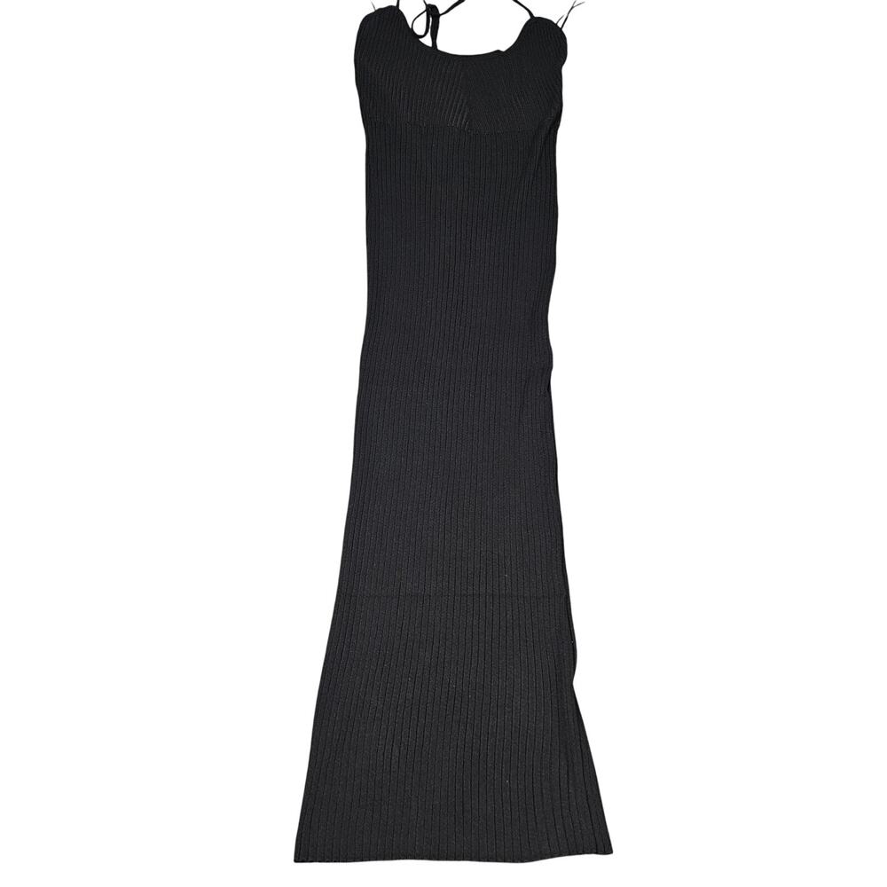 Zara Knit Ribbed Midi Dress Black Medium w Tags Sleeveless Bodycon Minimalist